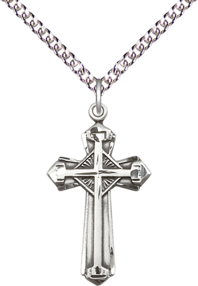 Sterling Silver Cross Pendant on a 24 inch Sterling Silver Heavy Curb chain