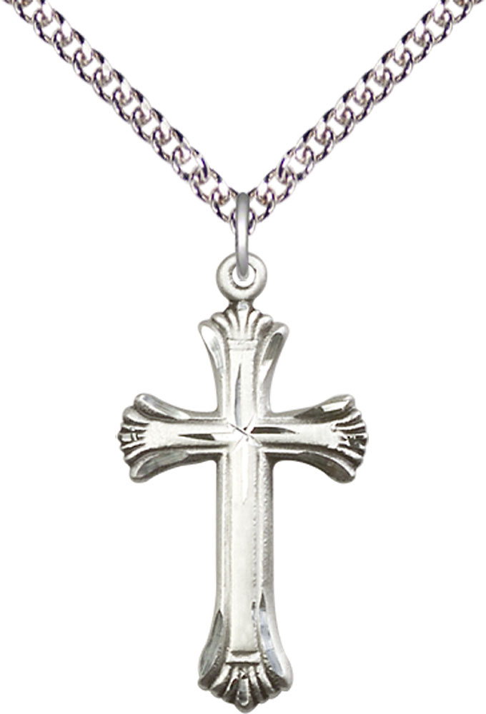 Sterling Silver Cross Pendant on a 24 inch Sterling Silver Heavy Curb chain