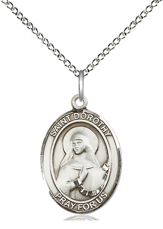 Sterling Silver Saint Dorothy Pendant on a 18 inch Sterling Silver Light Curb chain