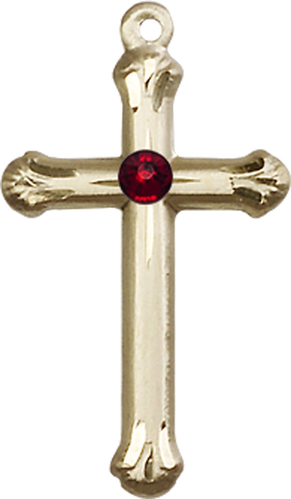 14kt Gold Filled Cross Medal with a 3mm Garnet Swarovski stone