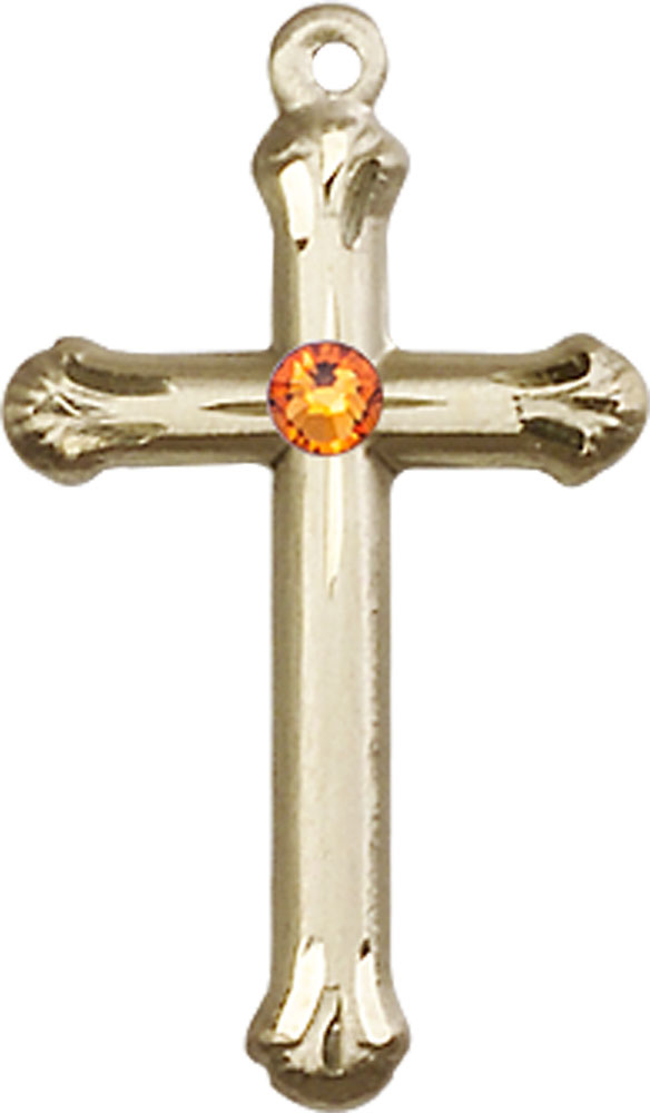 14kt Gold Filled Cross Medal with a 3mm Topaz Swarovski stone