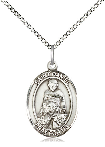 Sterling Silver Saint Daniel Pendant on a 18 inch Sterling Silver Light Curb chain