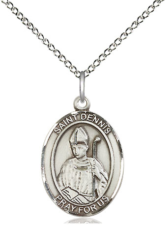 Sterling Silver Saint Dennis Pendant on a 18 inch Sterling Silver Light Curb chain
