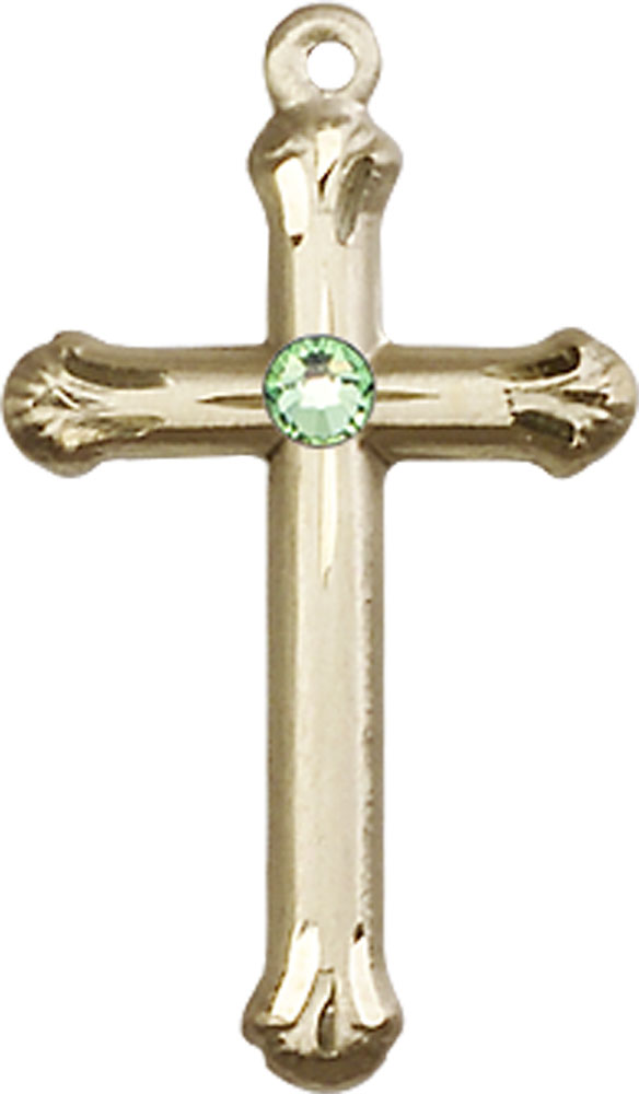 14kt Gold Filled Cross Medal with a 3mm Peridot Swarovski stone