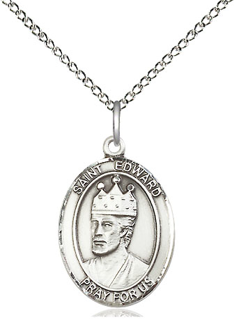 Sterling Silver Saint Edward the Confessor Pendant on a 18 inch Sterling Silver Light Curb chain