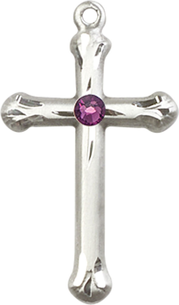 Sterling Silver Cross Medal with a 3mm Amethyst Swarovski stone