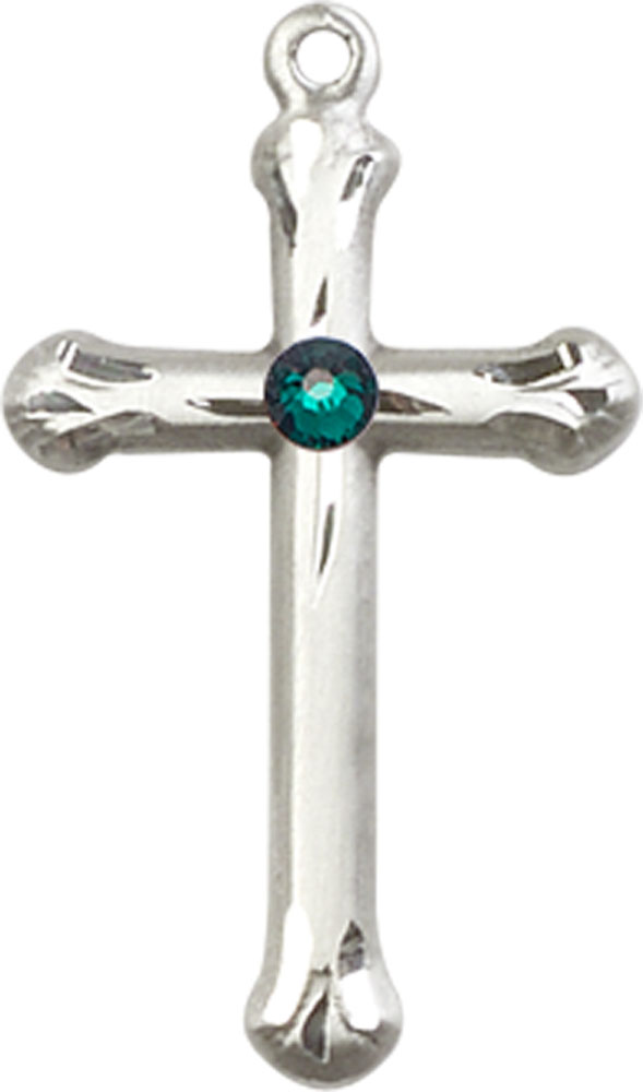 Sterling Silver Cross Medal with a 3mm Emerald Swarovski stone