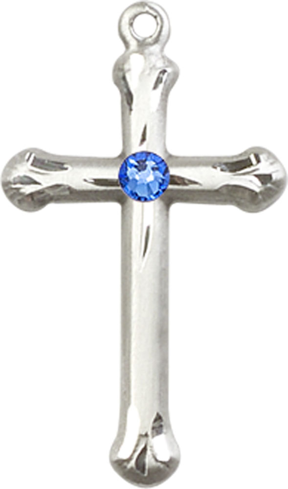 Sterling Silver Cross Medal with a 3mm Sapphire Swarovski stone