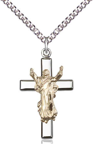 Two-Tone GF/SS Cross Pendant on a 24 inch Sterling Silver Heavy Curb chain