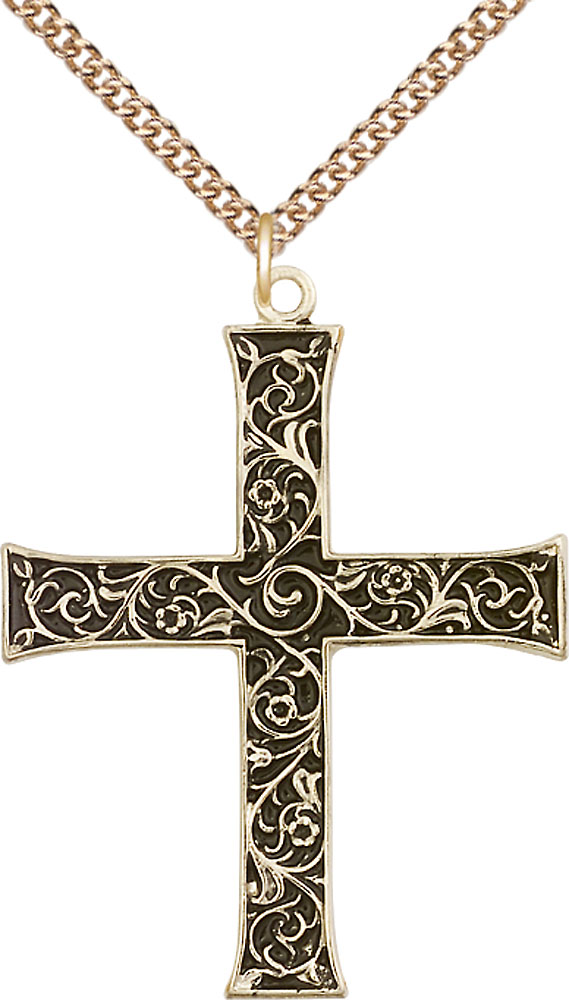 14kt Gold Filled Cross Pendant on a 24 inch Gold Filled Heavy Curb chain