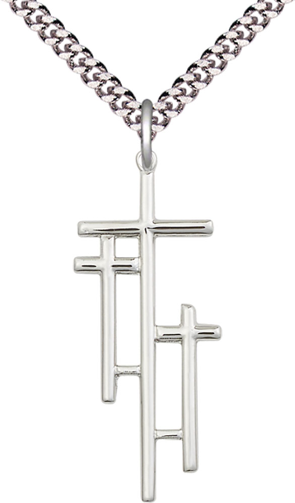Sterling Silver Cross Pendant on a 24 inch Light Rhodium Heavy Curb chain