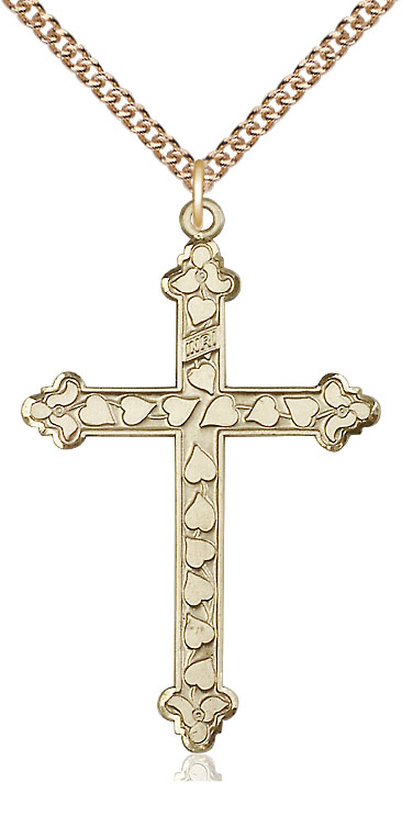 14kt Gold Filled Heart Cross Pendant on a 24 inch Gold Filled Heavy Curb chain