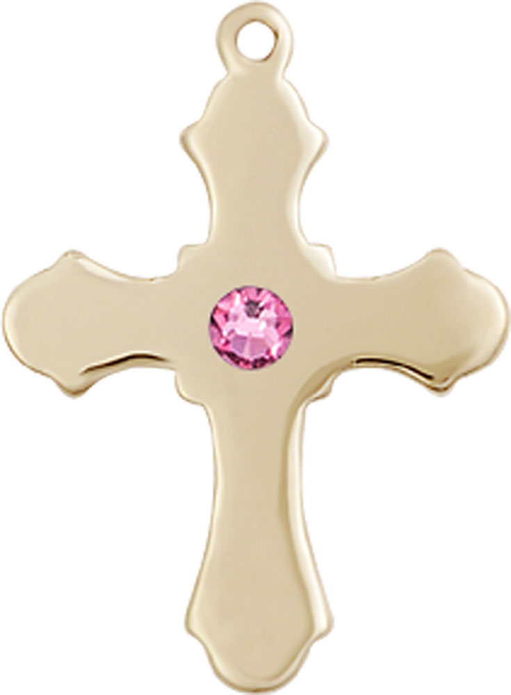 14kt Gold Filled Cross Medal with a 3mm Rose Swarovski stone
