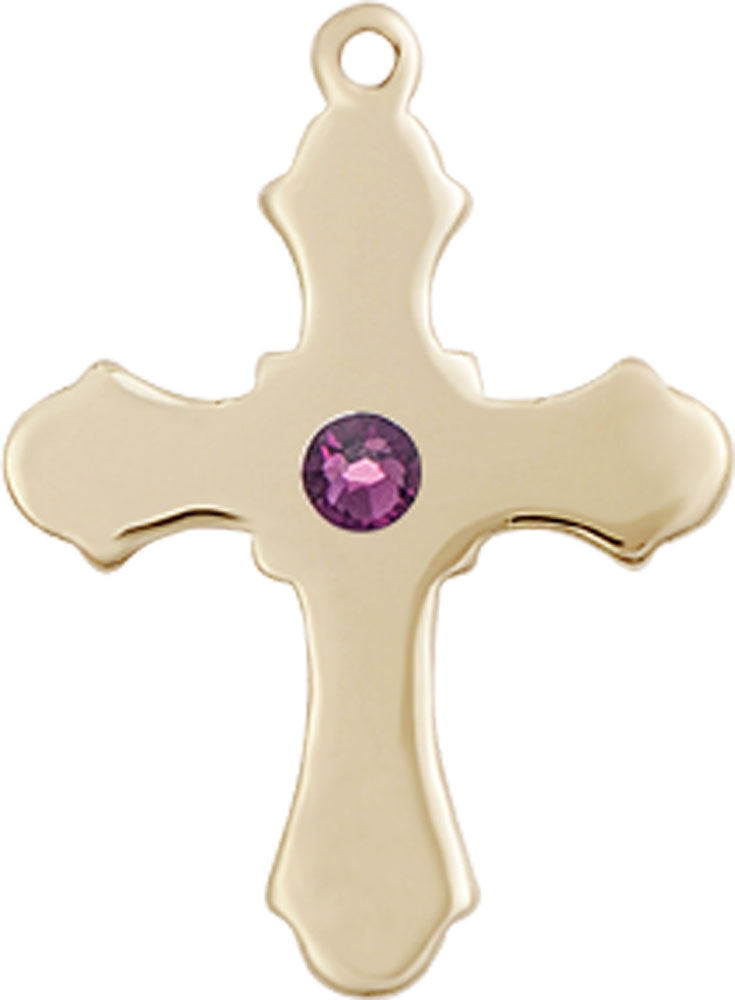 14kt Gold Filled Cross Medal with a 3mm Amethyst Swarovski stone