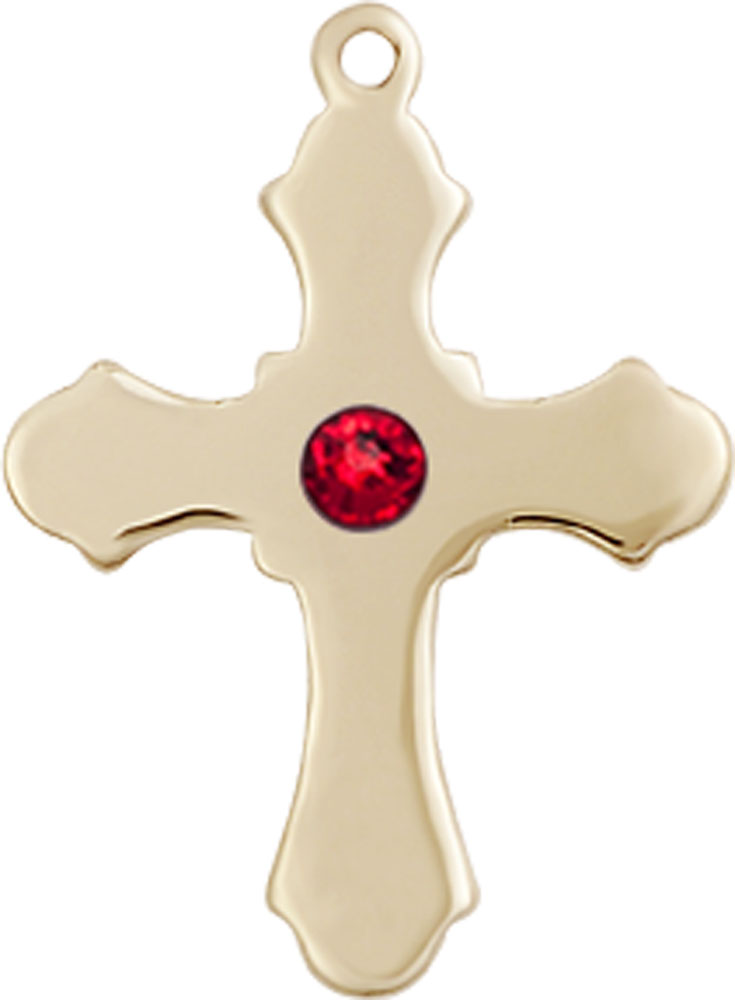 14kt Gold Filled Cross Medal with a 3mm Ruby Swarovski stone