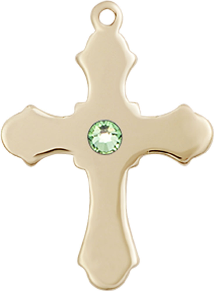 14kt Gold Filled Cross Medal with a 3mm Peridot Swarovski stone