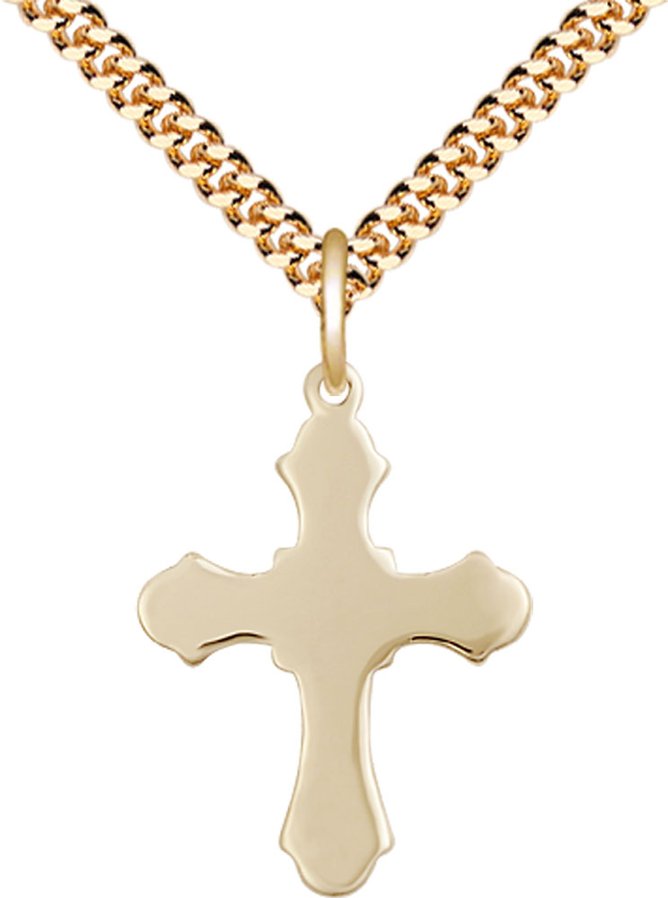 14kt Gold Filled Cross Pendant on a 24 inch Gold Plate Heavy Curb chain