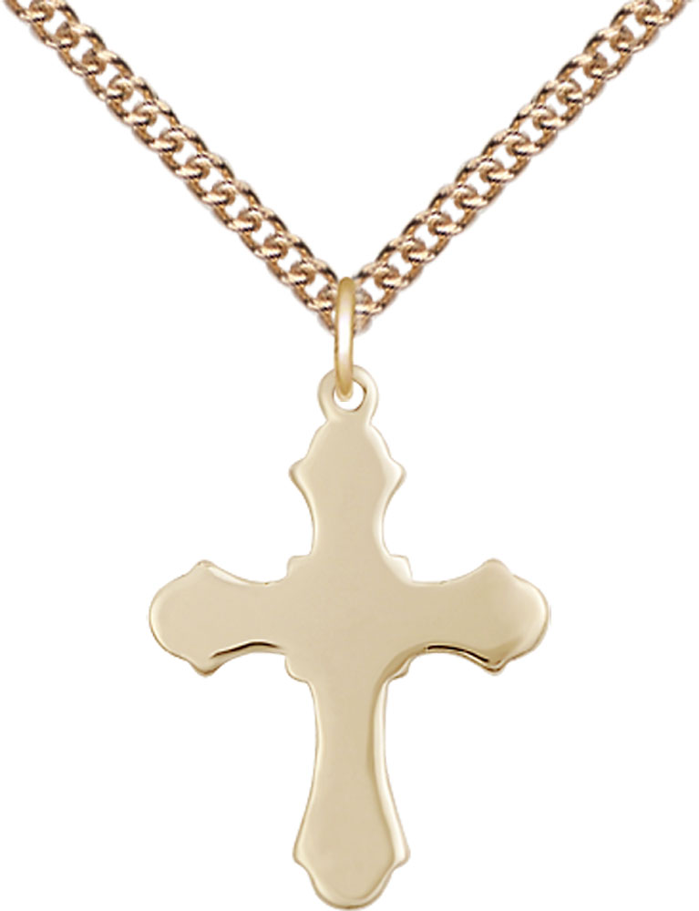 14kt Gold Filled Cross Pendant on a 24 inch Gold Filled Heavy Curb chain