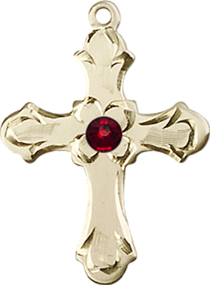 14kt Gold Filled Cross Medal with a 3mm Garnet Swarovski stone