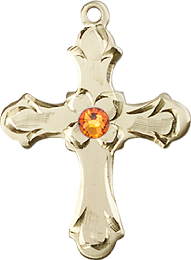 14kt Gold Filled Cross Medal with a 3mm Topaz Swarovski stone