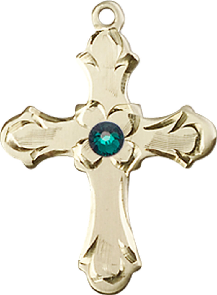 14kt Gold Filled Cross Medal with a 3mm Emerald Swarovski stone