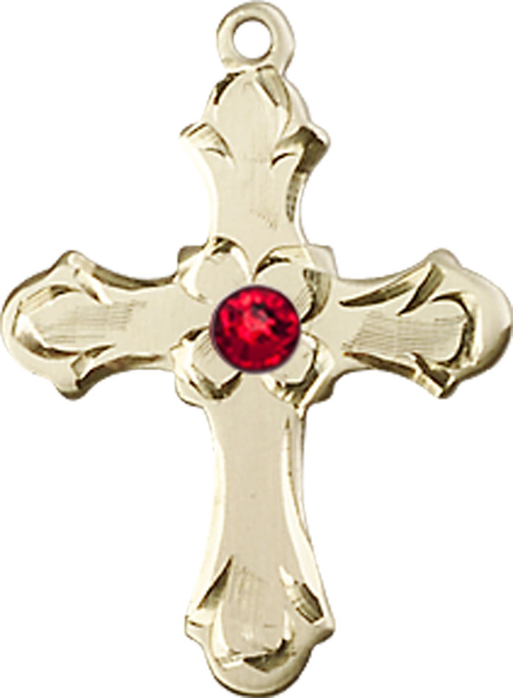 14kt Gold Filled Cross Medal with a 3mm Ruby Swarovski stone