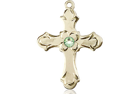 14kt Gold Filled Cross Medal with a 3mm Peridot Swarovski stone