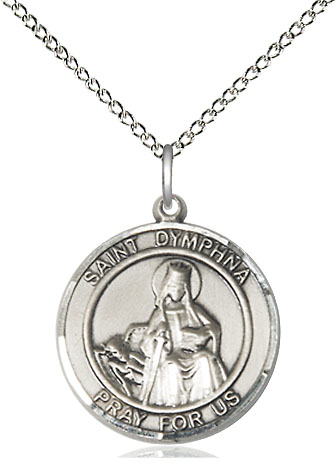 Sterling Silver Saint Dymphna Pendant on a 18 inch Sterling Silver Light Curb chain