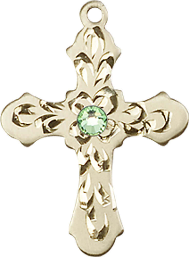 14kt Gold Filled Cross Medal with a 3mm Peridot Swarovski stone