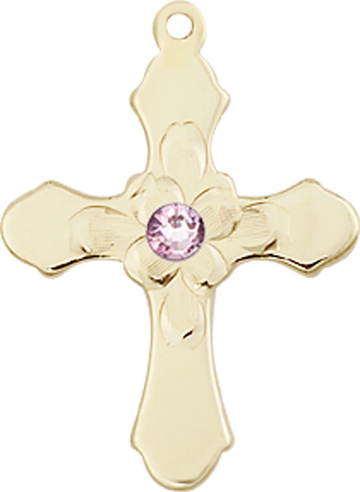 14kt Gold Filled Cross Medal with a 3mm Light Amethyst Swarovski stone