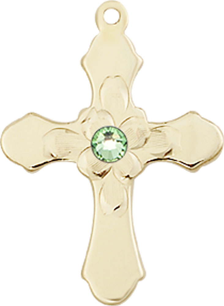 14kt Gold Filled Cross Medal with a 3mm Peridot Swarovski stone