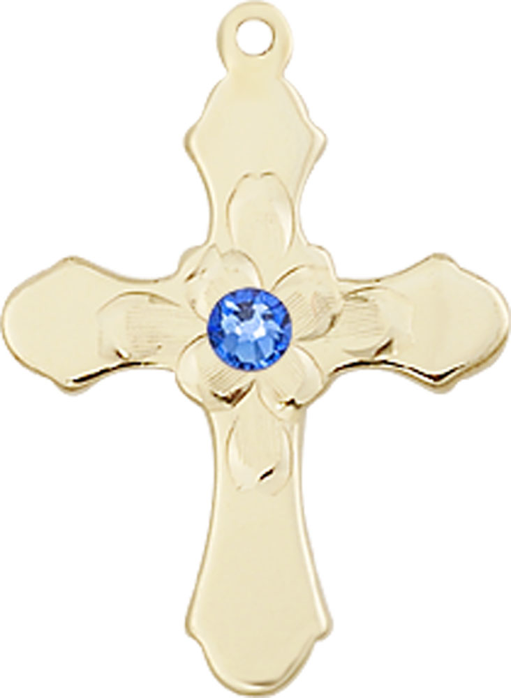 14kt Gold Filled Cross Medal with a 3mm Sapphire Swarovski stone