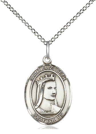 Sterling Silver Saint Elizabeth of Hungary Pendant on a 18 inch Sterling Silver Light Curb chain