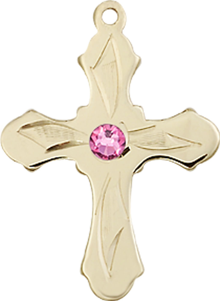 14kt Gold Filled Cross Medal with a 3mm Rose Swarovski stone