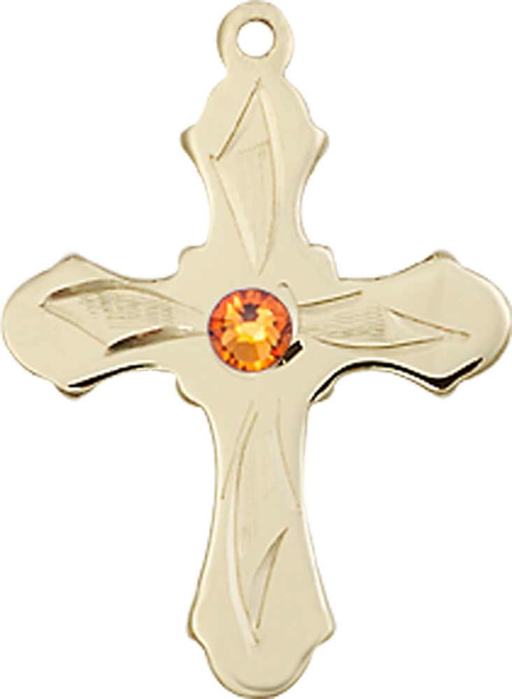 14kt Gold Filled Cross Medal with a 3mm Topaz Swarovski stone
