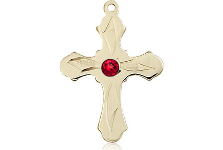 14kt Gold Filled Cross Medal with a 3mm Ruby Swarovski stone