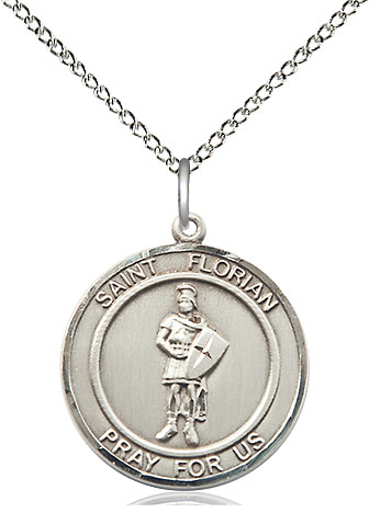 Sterling Silver Saint Florian Pendant on a 18 inch Sterling Silver Light Curb chain