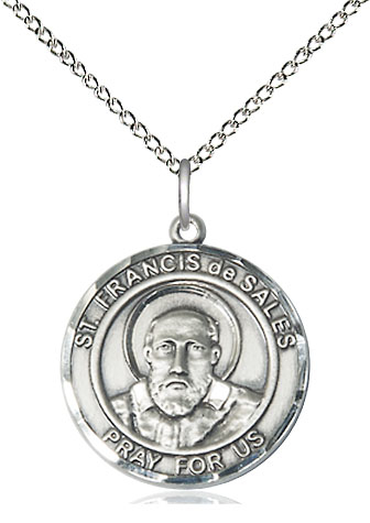 Sterling Silver Saint Francis de Sales Pendant on a 18 inch Sterling Silver Light Curb chain