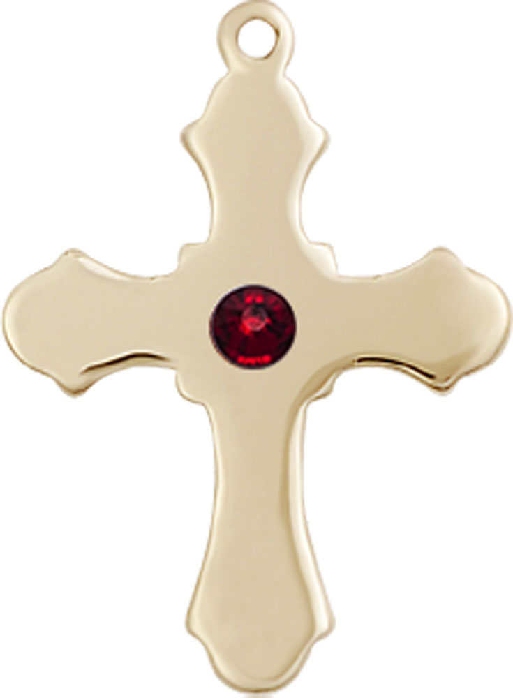 14kt Gold Cross Medal with a 3mm Garnet Swarovski stone