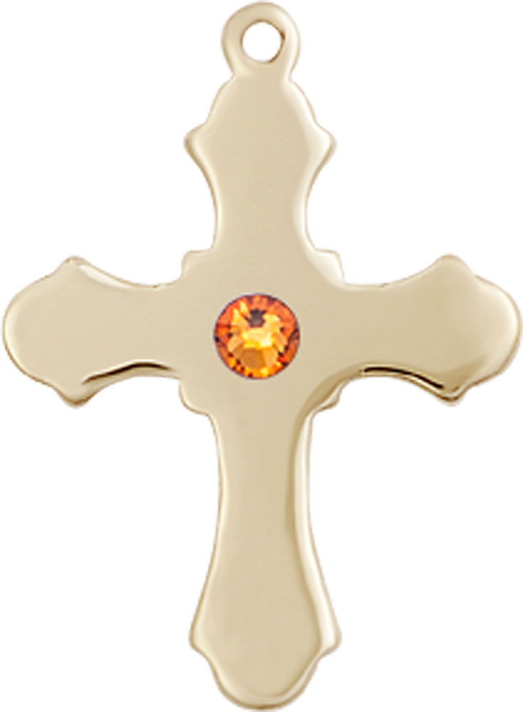 14kt Gold Cross Medal with a 3mm Topaz Swarovski stone