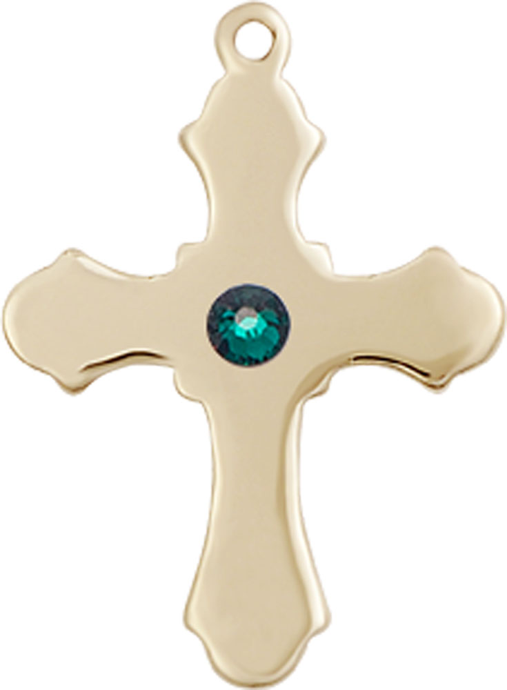 14kt Gold Cross Medal with a 3mm Emerald Swarovski stone