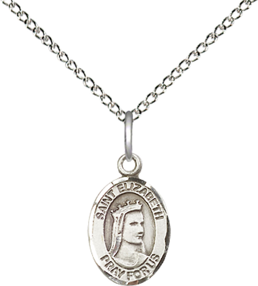 Sterling Silver Saint Elizabeth of Hungary Pendant on a 18 inch Sterling Silver Light Curb chain