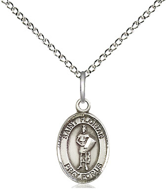 Sterling Silver Saint Florian Pendant on a 18 inch Sterling Silver Light Curb chain