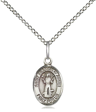 Sterling Silver Saint Francis of Assisi Pendant on a 18 inch Sterling Silver Light Curb chain