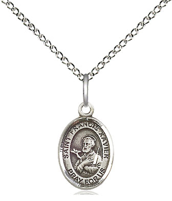 Sterling Silver Saint Francis Xavier Pendant on a 18 inch Sterling Silver Light Curb chain