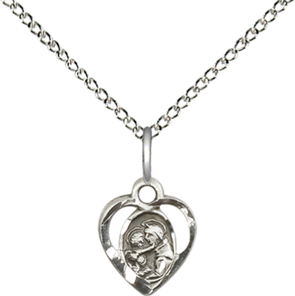 Sterling Silver Saint Anthony of Padua Pendant on a 18 inch Sterling Silver Light Curb chain