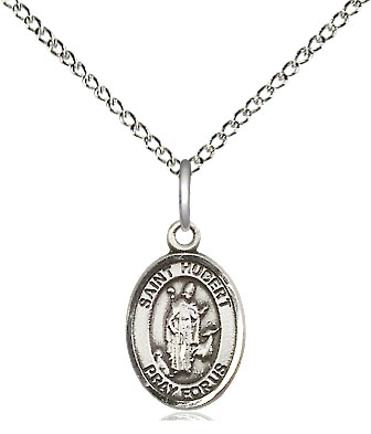 Sterling Silver Saint Hubert of Liege Pendant on a 18 inch Sterling Silver Light Curb chain