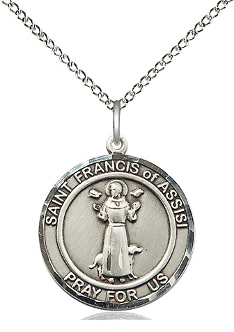 Sterling Silver Saint Francis of Assisi Pendant on a 18 inch Sterling Silver Light Curb chain