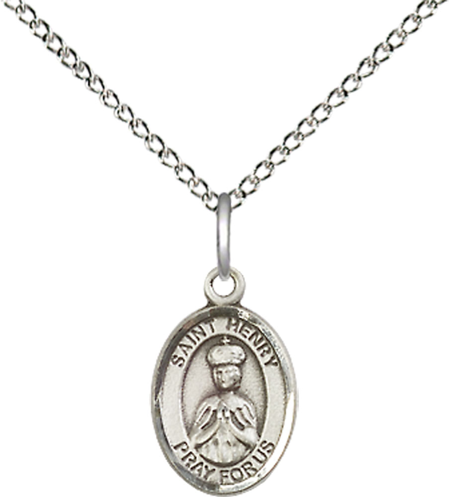 Sterling Silver Saint Henry II Pendant on a 18 inch Sterling Silver Light Curb chain