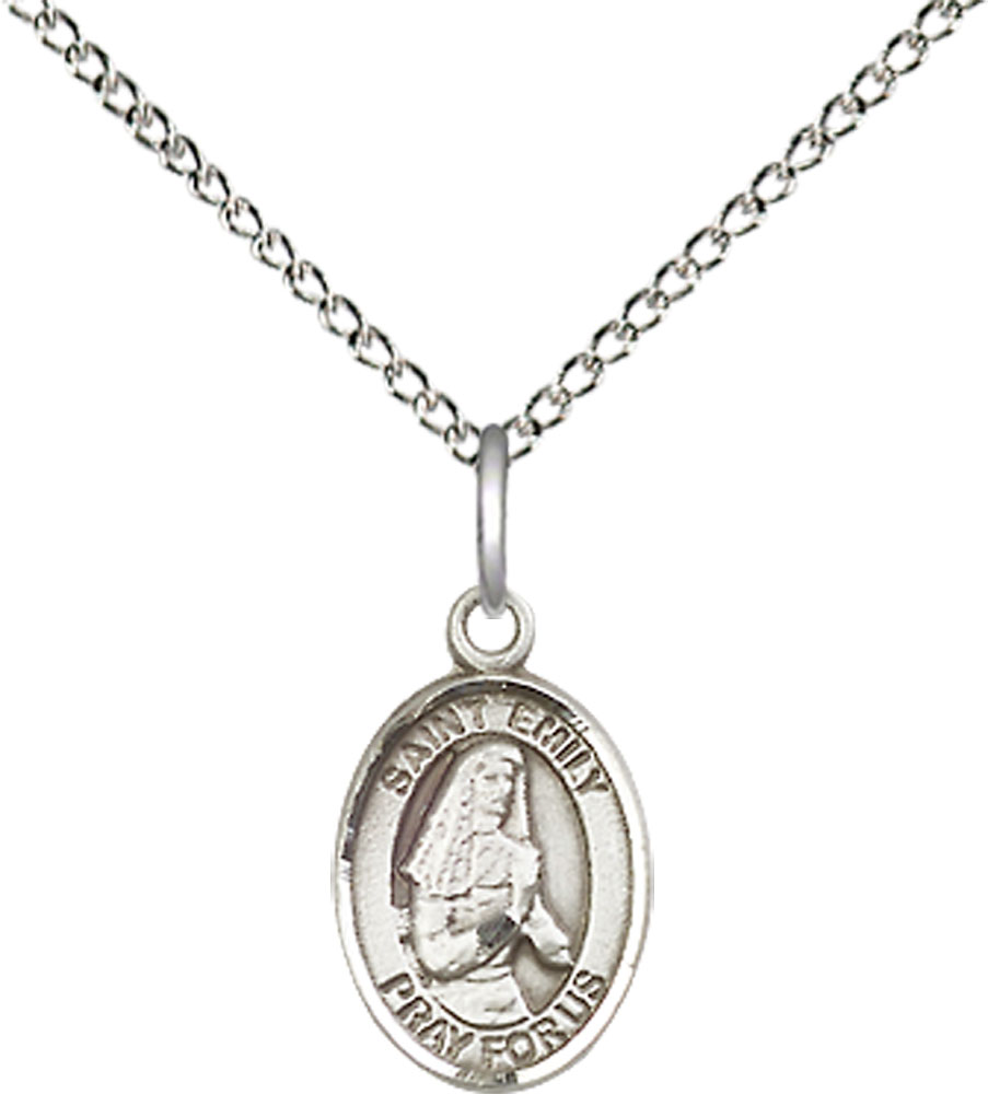 Sterling Silver Saint Emily de Vialar Pendant on a 18 inch Sterling Silver Light Curb chain